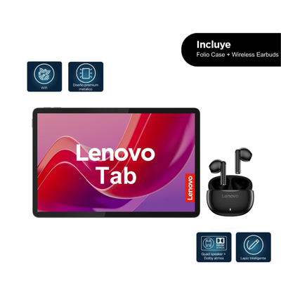 Tablet Lenovo Tab 10.1″ – FHD, Helio G85+ Funda Folio + Auriculares Estéreo–Luna Grey – ZAEH0130PA